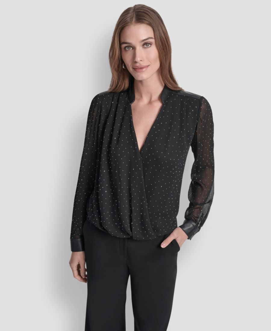 

Женская блузка с декорированным V-образным вырезом DKNY, Black