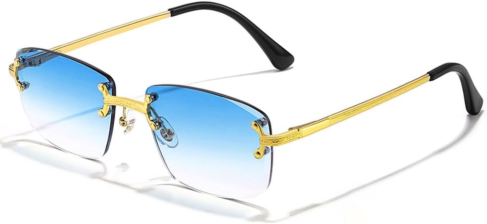 

Безободковые солнцезащитные очки с градиентным переходом цвета для мужчин и женщин, в стиле металл-панк, маленькие прямоугольные солнцезащитные очки для мужчин с защитой от УФ-излучения UV400 WNCKSQ, C04 Gold Ocean Blue