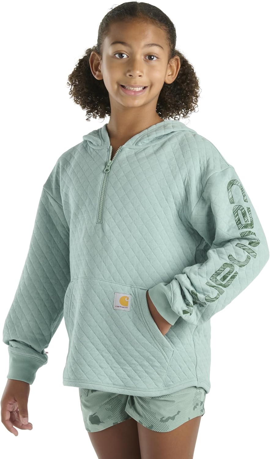 Carhartt детская CA7108 стеганая джерси толстовка с длинным рукавом и молнией до половины - для девочек, Med Green — фото 3