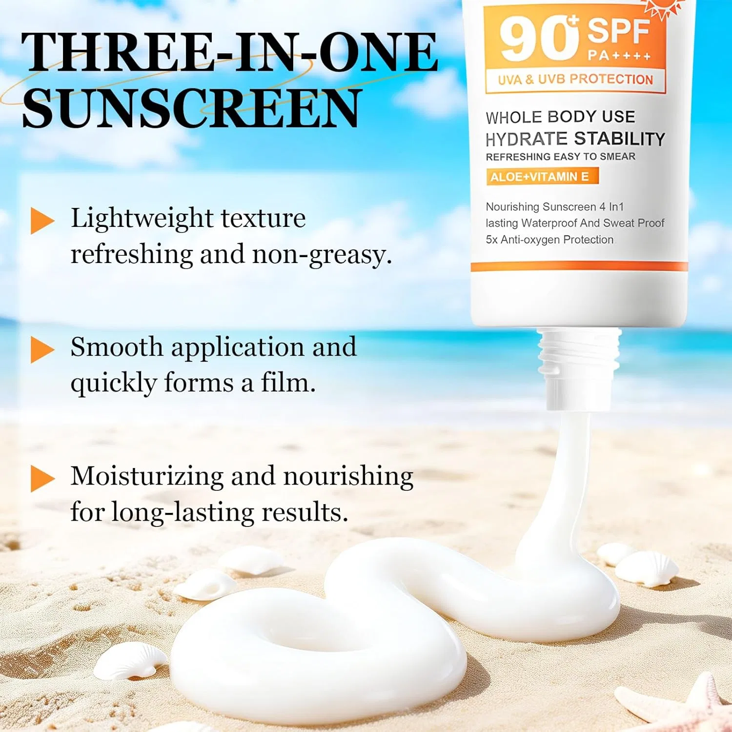 Солнцезащитный крем для лица SPF 90, водостойкий (2 шт.) Shoppgo — фото 3