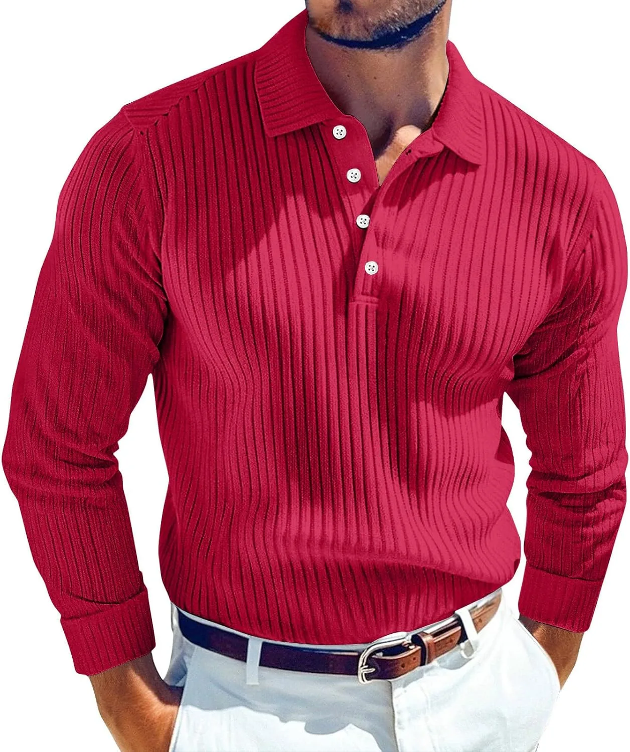 

Ymosrh Мужская повседневная поло, Long Sleeve Fashion Work Collar T-Shirt, M-3XL