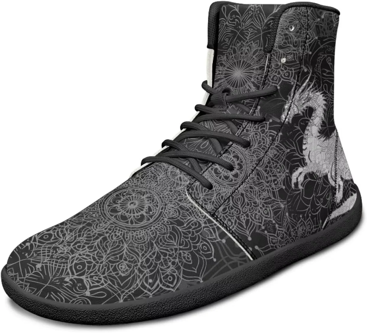 Мужские и женские босоножки Mens Wolves с высоким верхом, минималистичные кроссовки для трейл-раннинга с принтом лошади, босоножки с широкой носочной частью, кроссовки с принтом дракона Glomenade — фото 3