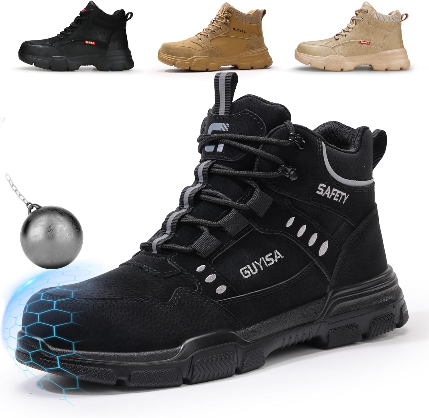 

Ботинки с стальным носком для мужчин, легкие защитные ботинки с кевларовой стелькой, водоотталкивающие, для строительства и работы на складе Dumsiyin, черный