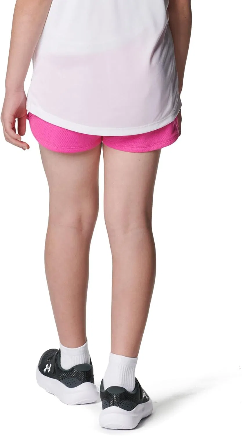 Шорты Under Armour Girls' Play Up Mesh Shorts, (652) Rebel Pink//White — фото 2