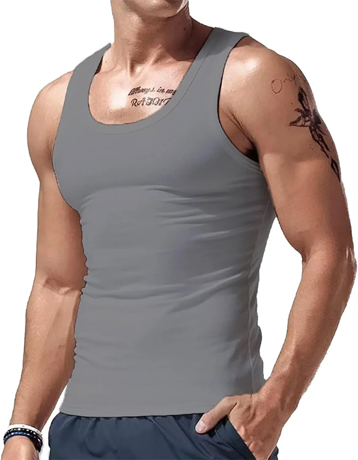Мужская компрессионная майка без рукавов Generic, дышащая, Grey — фото 2