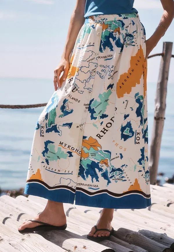 Юбка макси Next, Regular fit button front maxi skirt, белый с принтом — фото 2