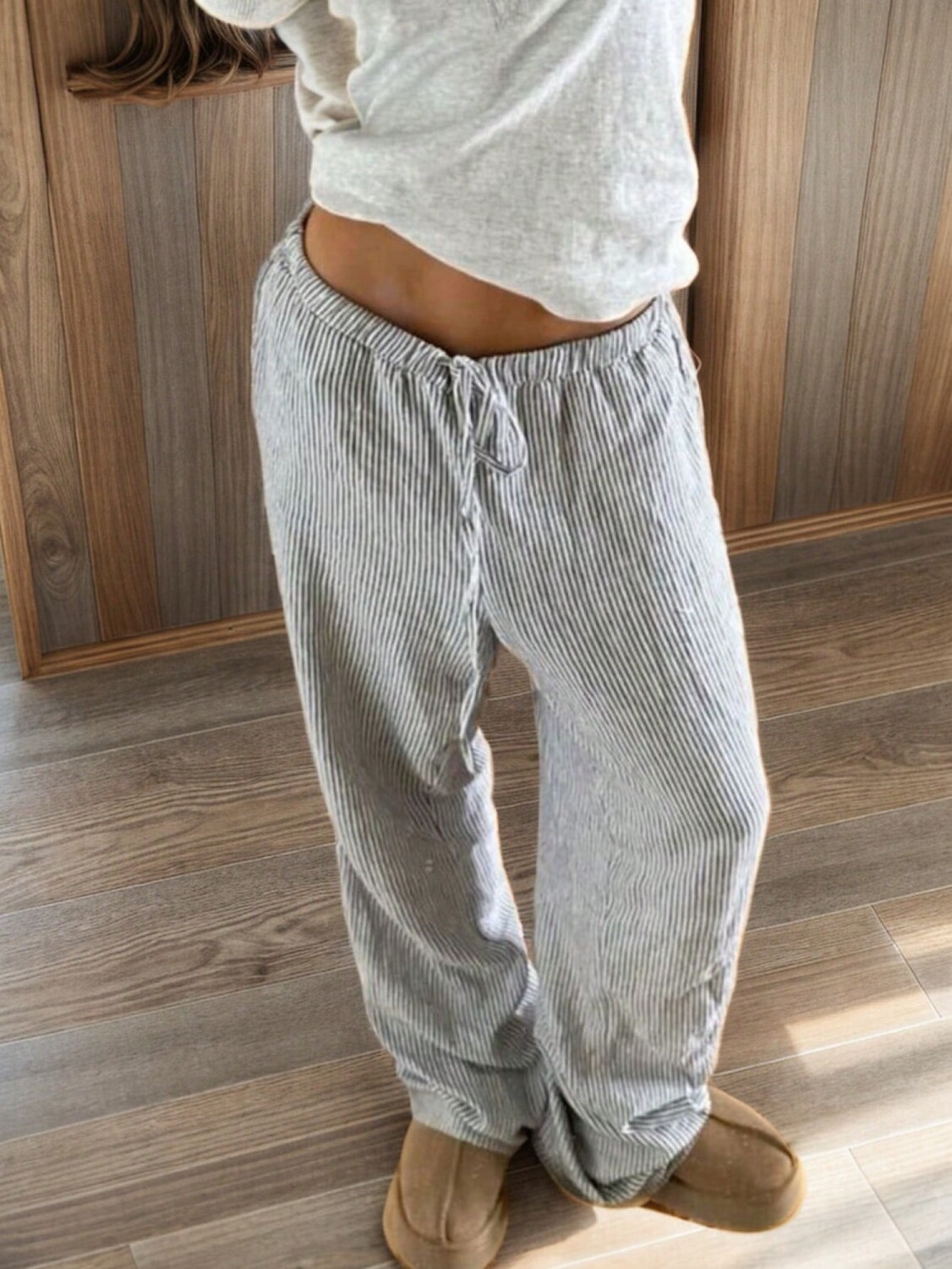

SHEIN EZwear женские брюки, серые, вертикальные полоски, многоцветный