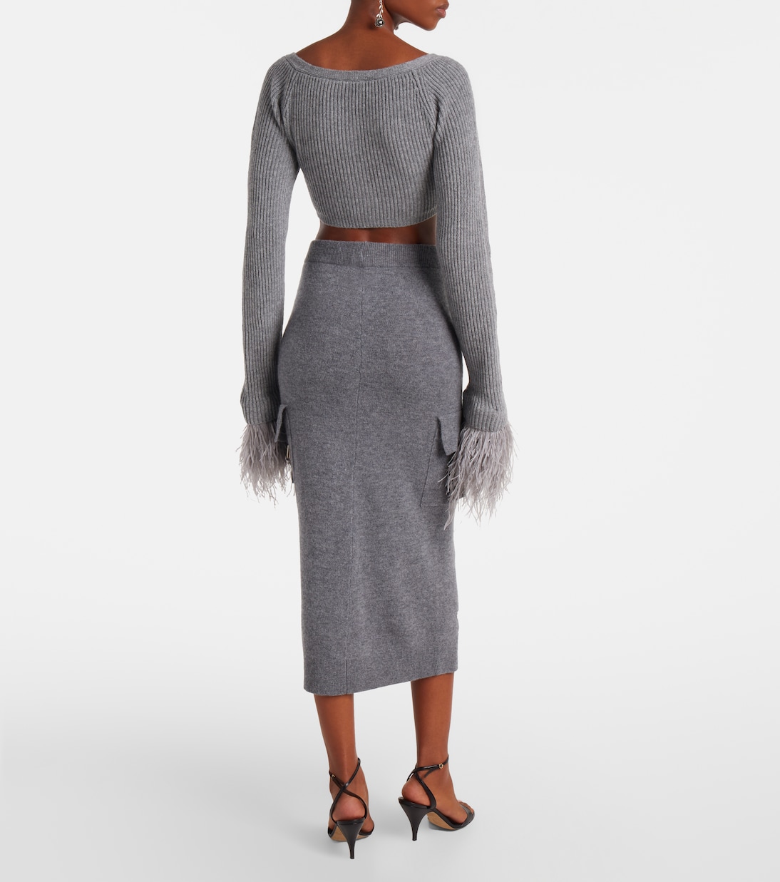 Укороченный шерстяной кардиган ребристой вязки Blumarine, Grey Excalibur — фото 3