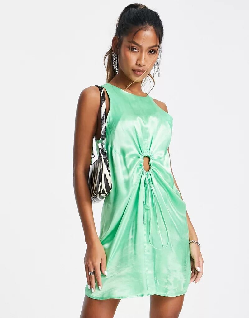 

Атласное платье мини со сборками и вырезами Topshop