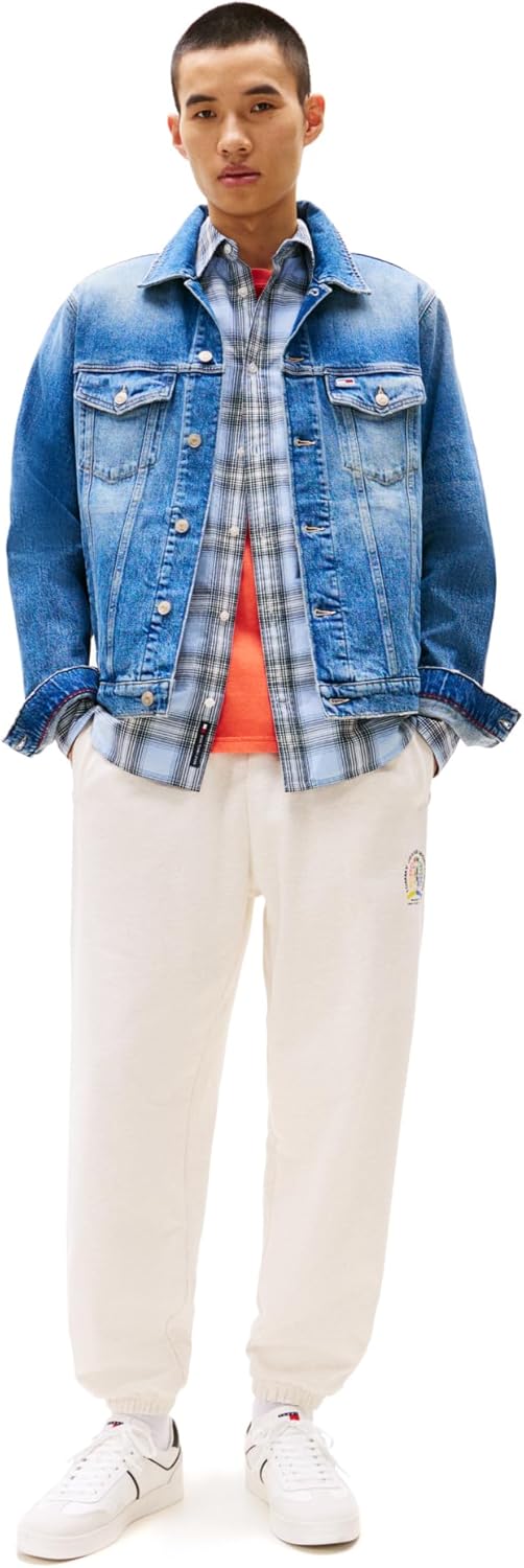 Мужская легкая джинсовая куртка Trucker с вышитым логотипом Tommy Jeans Tommy Hilfiger, Denim Medium — фото 3