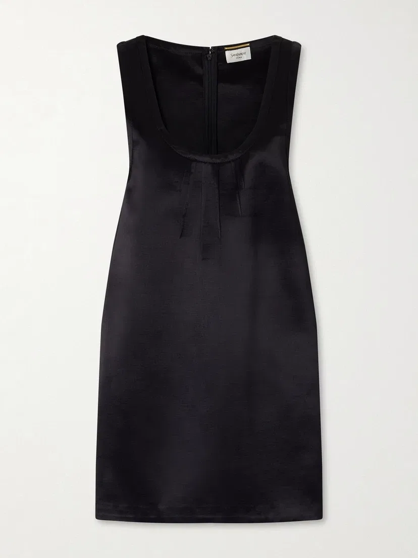 Атласное мини-платье SAINT LAURENT, черный