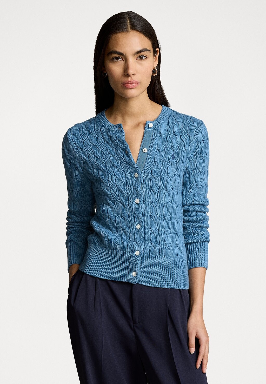 

Кардиган CABLE KNIT COTTON CREWNECK CARDIGAN Ralph Lauren, светло-голубой