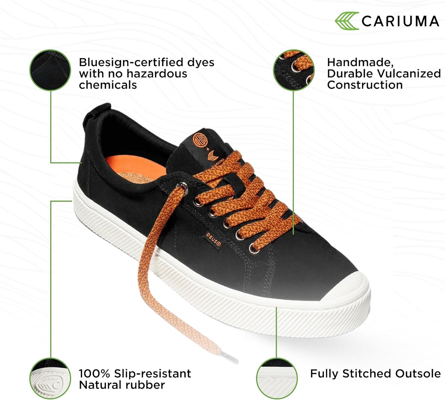Кроссовки Cariuma OCA Low из замши, удобная обувь для мужчин, легкие и экологичные, повседневные туфли с 100 веганскими стельками, резиновая подошва, черный — фото 4