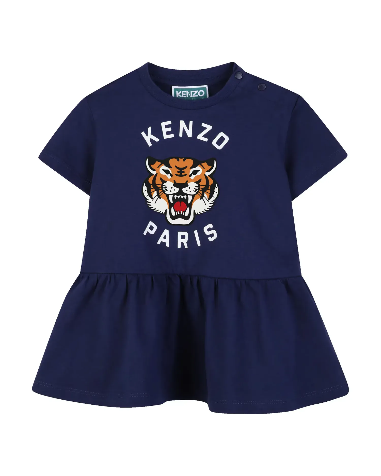 Платье для девочки младенца с коротким рукавом с животным принтом из хлопка Kenzo Kids, синий