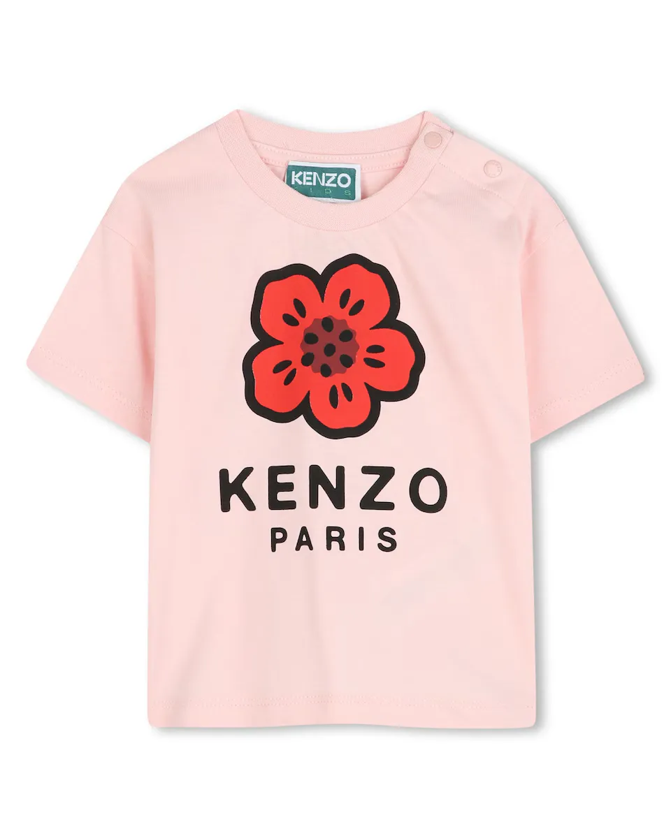 

Детка девочка хлопковая футболка с рисунком спереди Kenzo Kids, цвет Rosa