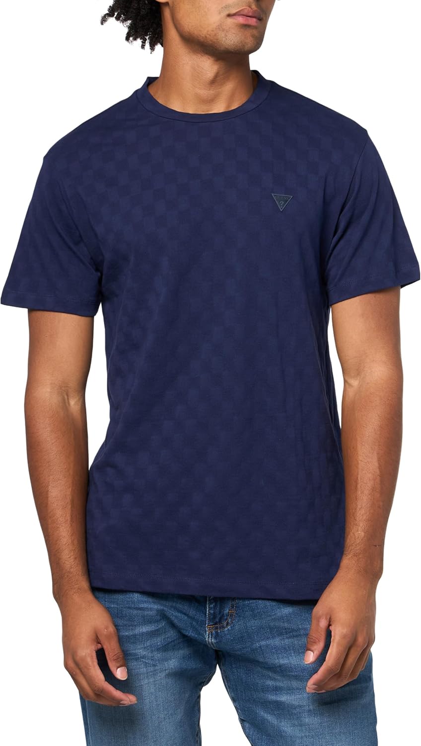 

GUESS Мужская футболка с коротким рукавом Small Triangle Knit, Summer Night Blue, Синий, GUESS Мужская футболка с коротким рукавом Small Triangle Knit, Summer Night Blue