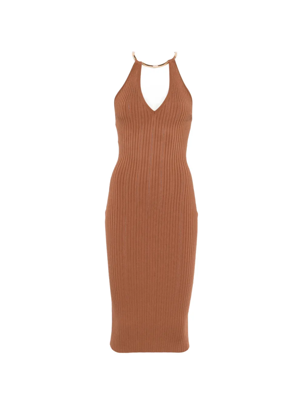 

Платье в рубчик с V-образным вырезом Elisabetta Franchi, коричневый