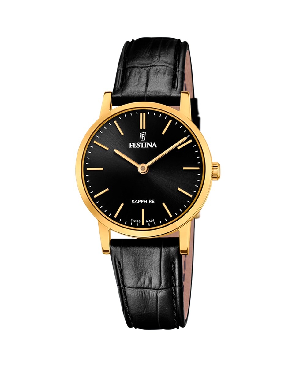 

Женские часы F20017/3 Swiss Made черные кожаные Festina, черный