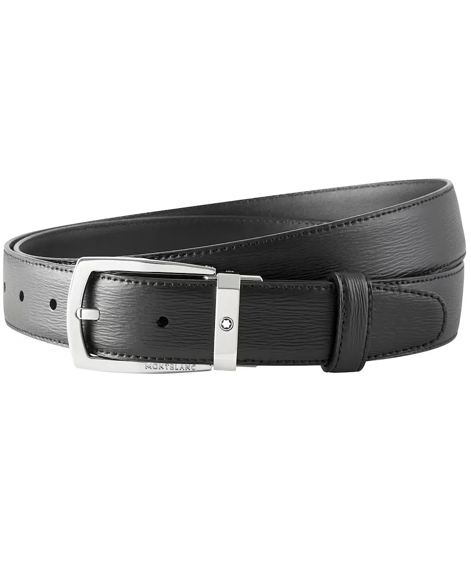

Мужской черный кожаный ремень Montblanc с пряжкой-трапецией, черный