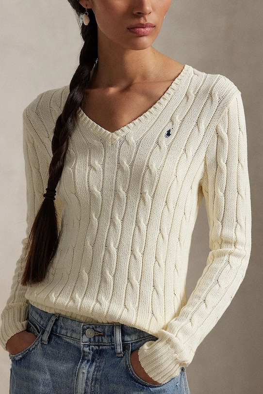 Хлопковый свитер Polo Ralph Lauren, бежевый — фото 4