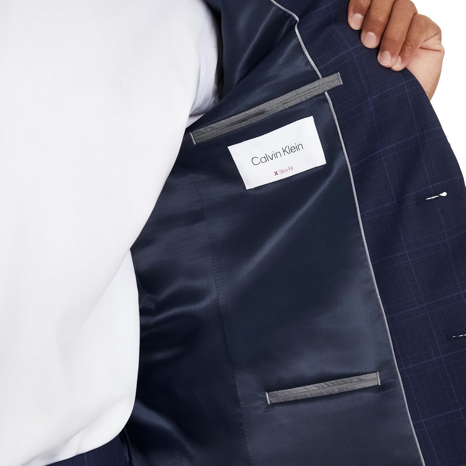 Calvin Klein Slim Fit Performance Wool стильный и удобный деловой костюм для мужчин, Navy Plaid — фото 4