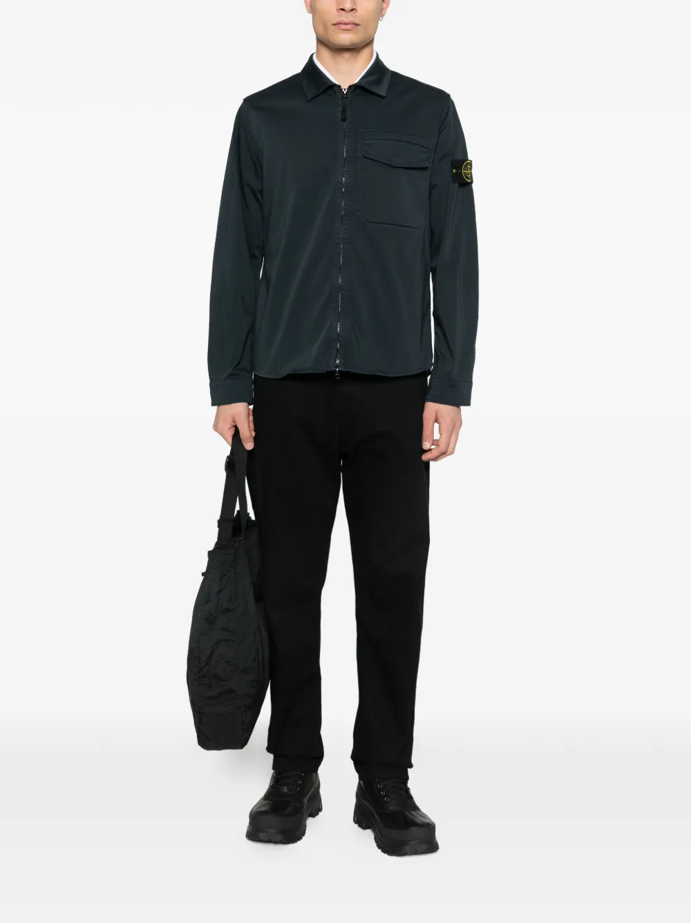 Рубашка-овершот с карманом на молнии Stone Island, синий — фото 2