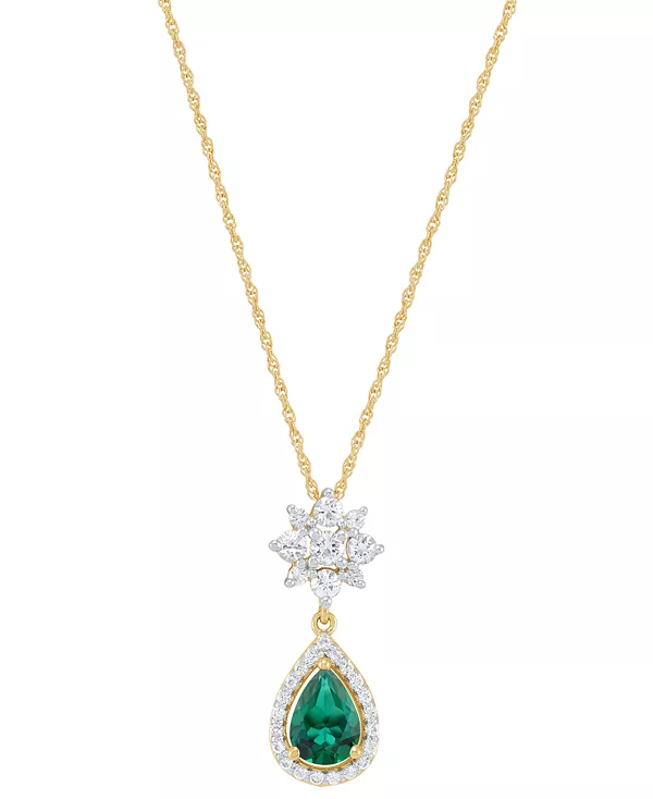 

Ожерелье с подвеской из искусственно выращенного изумруда (5/8 карата, tw) и искусственно выращенного белого сапфира (1/2 карата, tw) из стерлингового серебра с покрытием из желтого золота 14 карат, длина 16 дюймов + удлинитель 2 дюйма Macy'S, e...