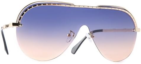 

Большие солнцезащитные очки-полуободковая оправа для мужчин и женщин, модные, с заклепками, с одной линзой, защита от УФ-излучения UV400, винтажные очки MTZJH, C5 Blue Orange