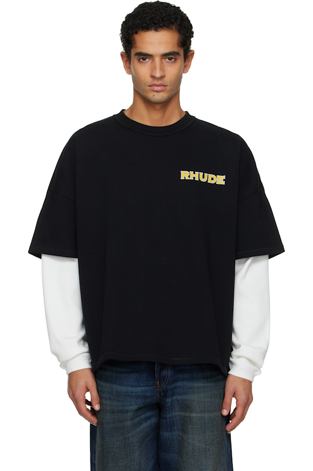 

Rhude Черная двухслойная футболка 'rhude' steel