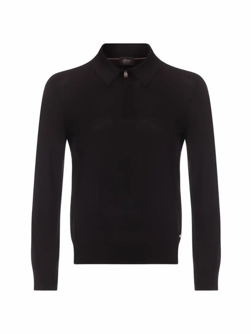 

Шерстяное поло на молнии Brioni, черный