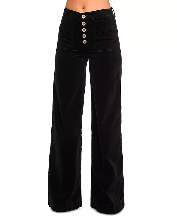 

Джинсы Синди с высокой посадкой и широкими штанинами из черного бархата Ramy Brook, черный