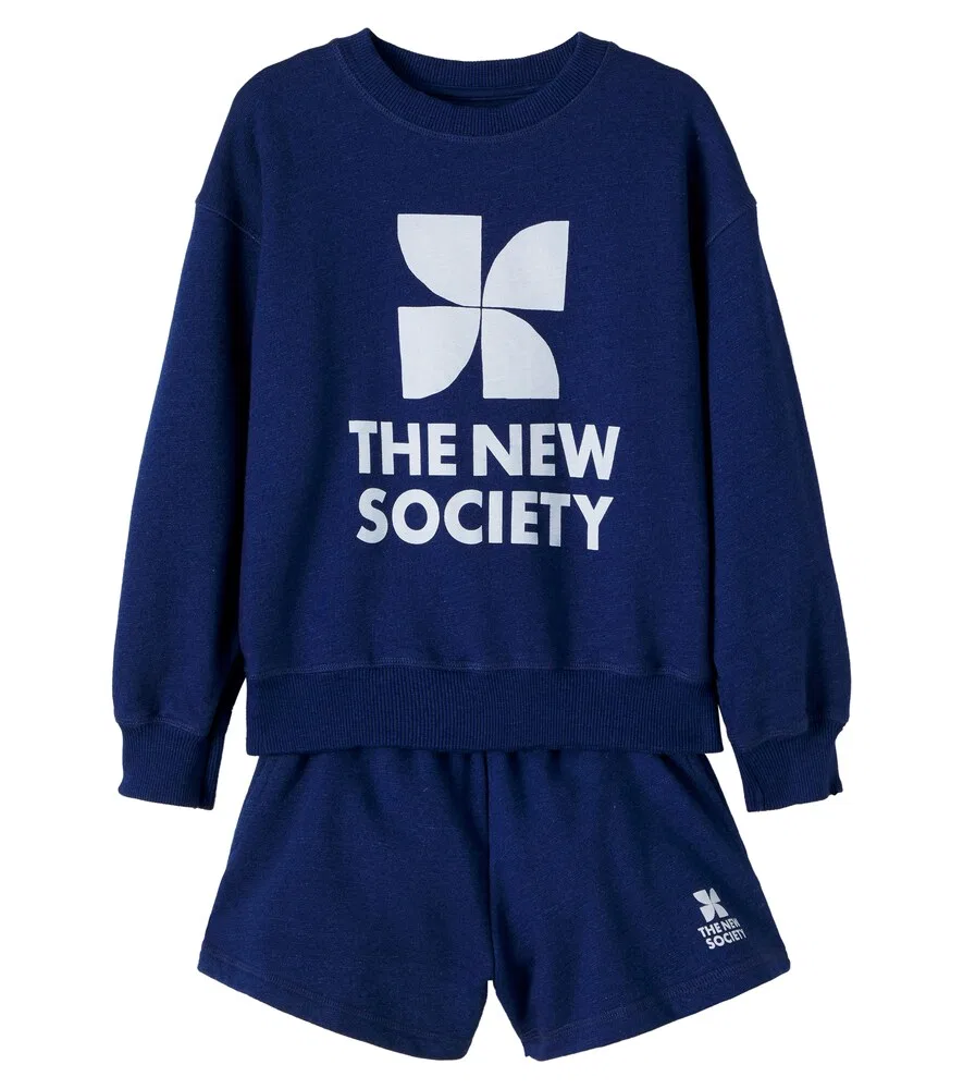 Комплект из хлопковой толстовки и шорт с логотипом The New Society, синий