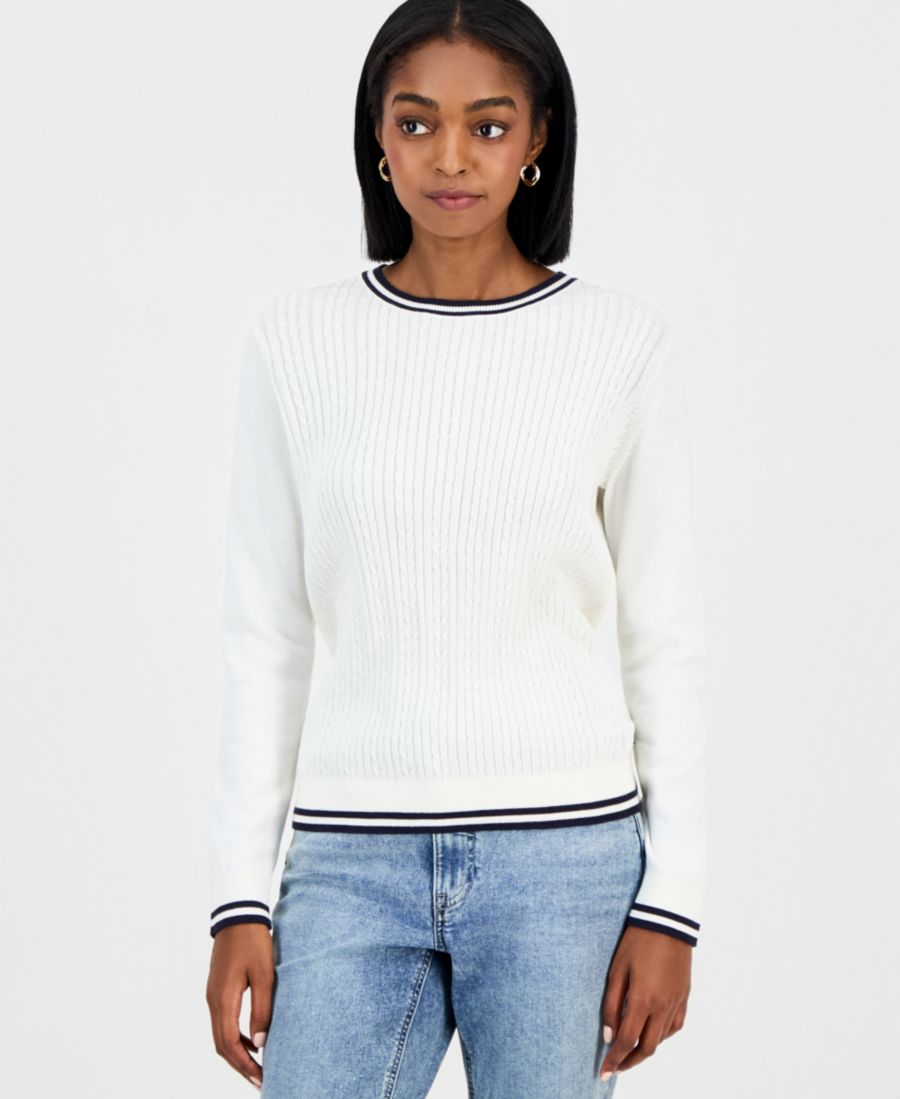 

Женский хлопковый свитер крупной вязки с круглым вырезом Nautica Jeans, Ivory/ Night Sky