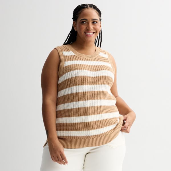 

Свободный свитер-майка больших размеров Sonoma Goods For Life, цвет tan ivory stripe
