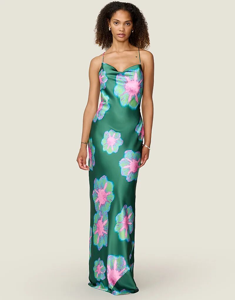 

Платье Omnes Dresses Ginny Maxi с вырезом-хомутиком и открытой спиной в зеленом цвете с цветочным принтом