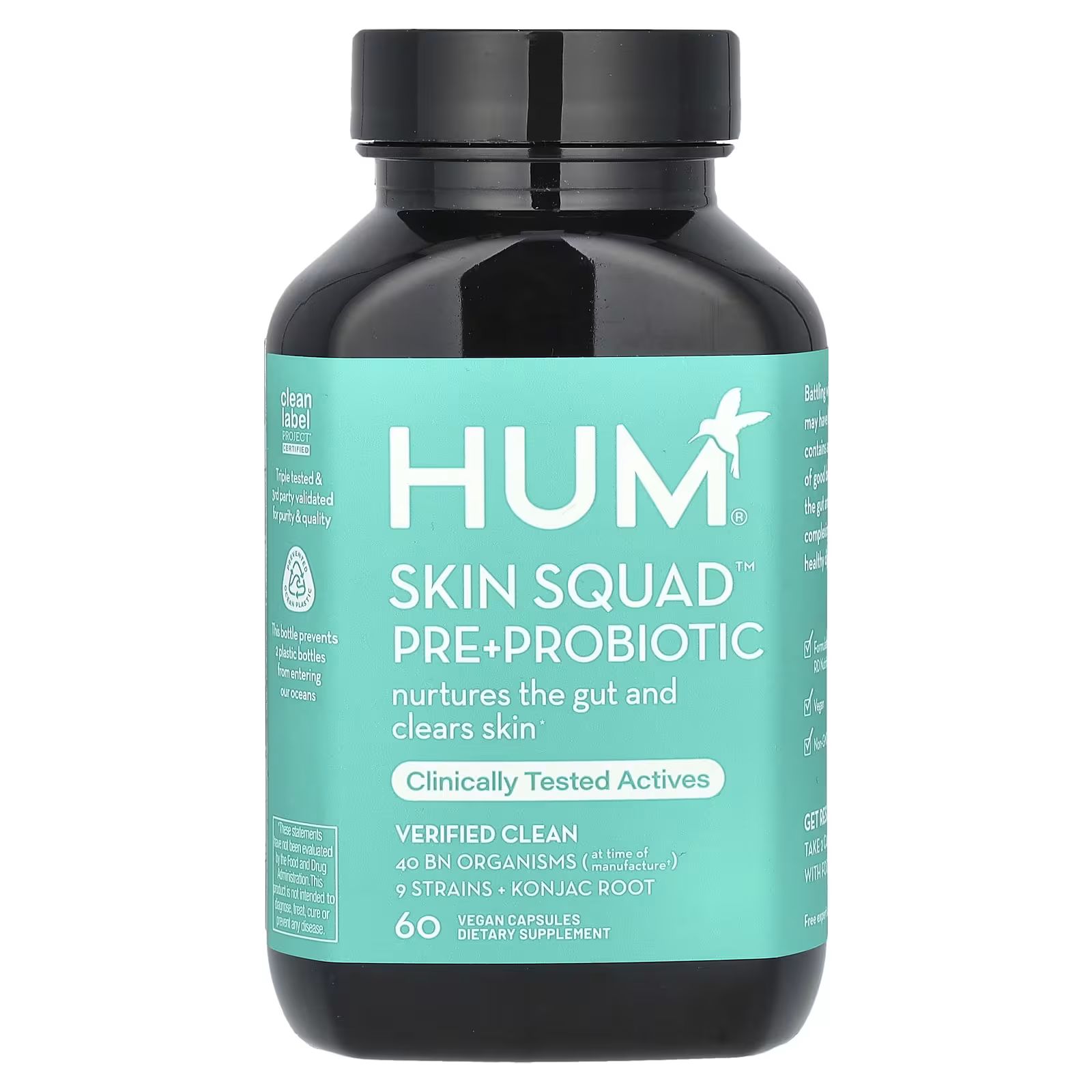 

Skin Squad Pre + Пробиотик, 60 веганских капсул Hum Nutrition