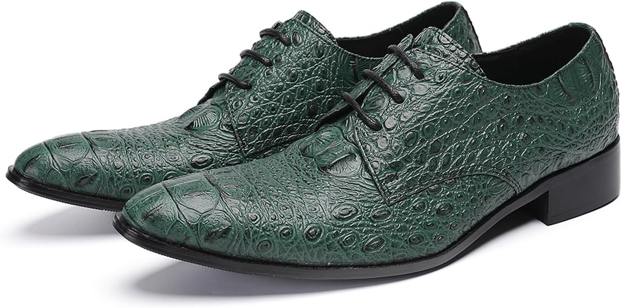 

Мужские туфли Santimon из натуральной кожи - оксфорды с экзотическим узором под крокодила, шнуровка, формальные туфли с премиальной нескользящей подошвой, дерби для бизнеса, свадеб и официальных мероприятий, зеленый