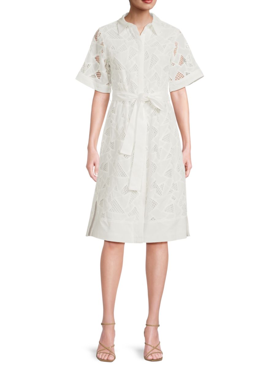 

Платье-рубашка с завязками на талии и люверсами T Tahari, цвет White Star