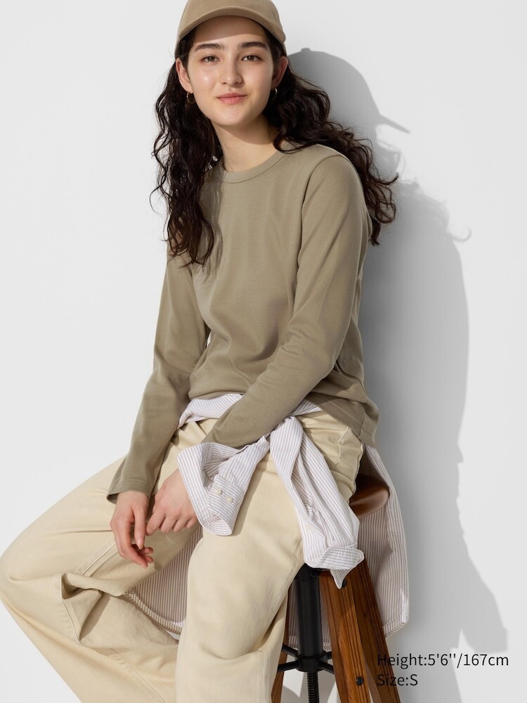 

Лонгслив женский с круглым вырезом Uniqlo, оливковый