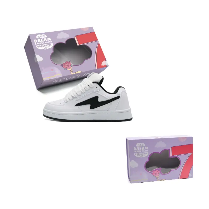 

7 SEVFUN Износостойкие и легкие низкие скейтерские кроссовки унисекс в коробке белые с черной подошвой, цвет White with Black Sole