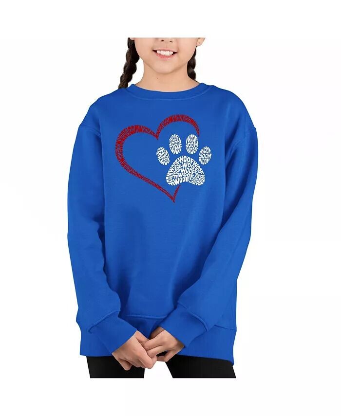 

Толстовка с круглым вырезом и надписью «Paw Heart Word Art» для девочек LA Pop Art, синий
