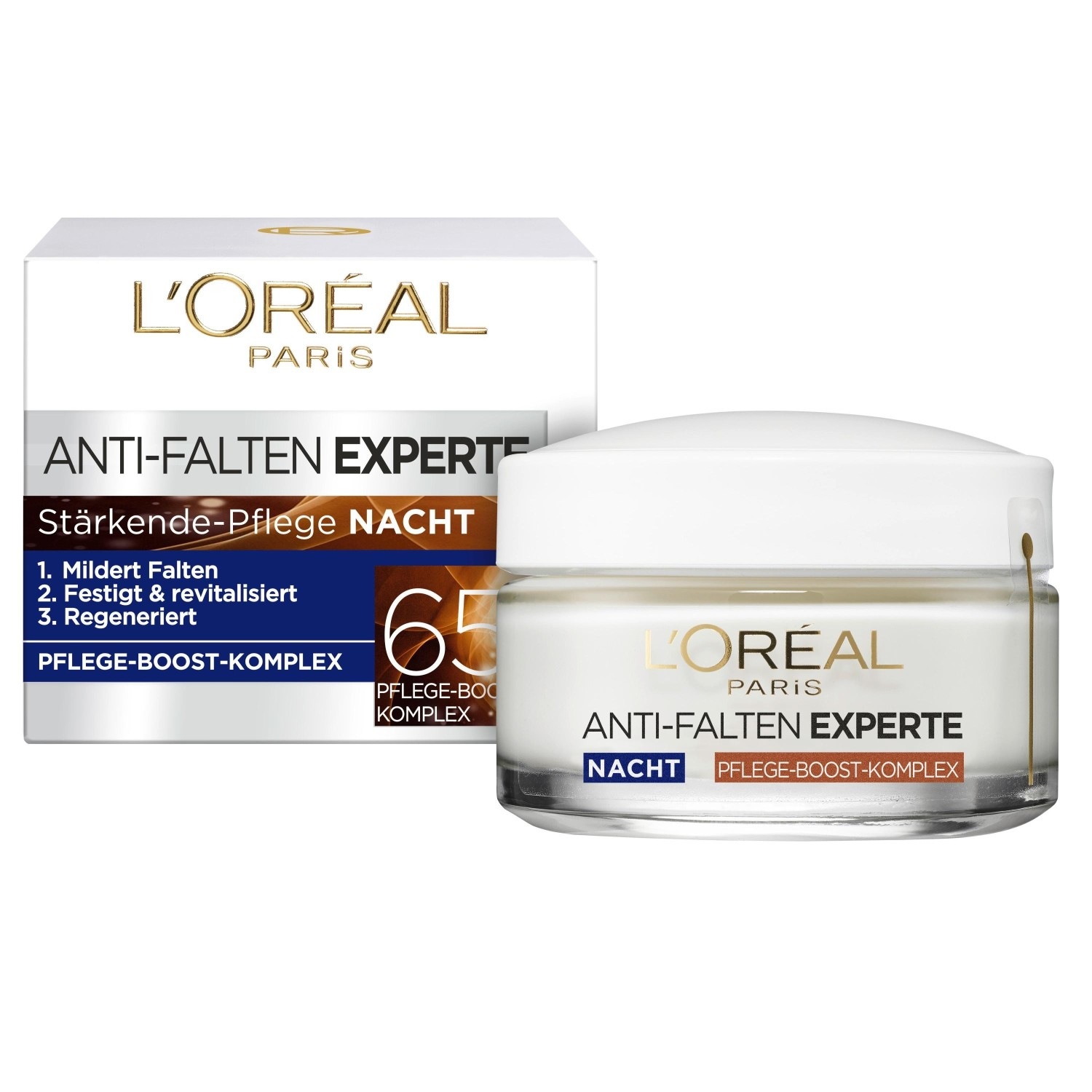 

Крем для лица experte anti-falten stärkende-pflege nacht pflege-boost-komplex 65+ Loreal Paris, объем 50 мл