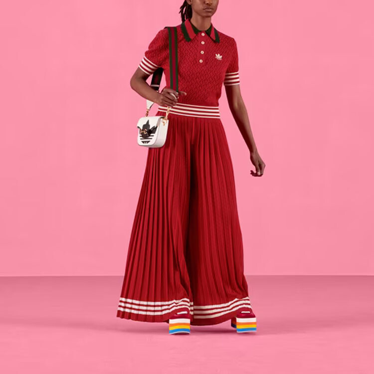Рубашка-поло женская Adidas Originals x Gucci, эксклюзивная коллаборация, красный — фото 2