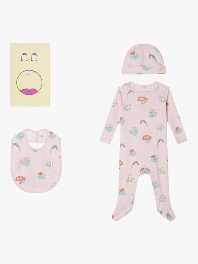 

Детский хлопковый комбинезон для сна с цветочным принтом Stella McCartney Kids, Hat & Bib Set, Pink