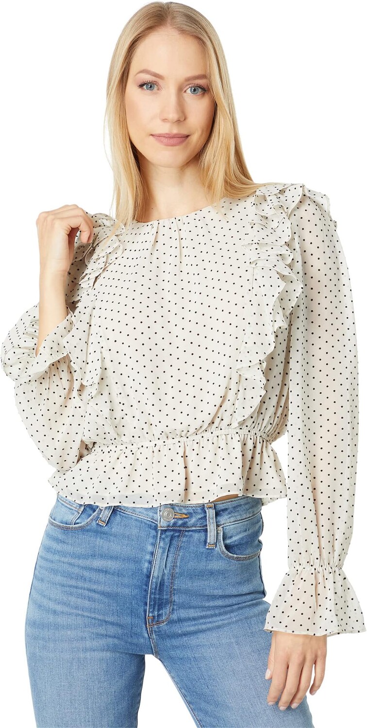 

Топ 1.STATE Long Sleeve Ruffle Front Shirred, цвет Tapioca