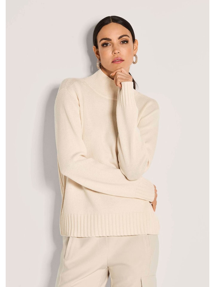 

MADELEINE Стильный кашемировый свитер со стоячим воротником жемчужно-белого цвета