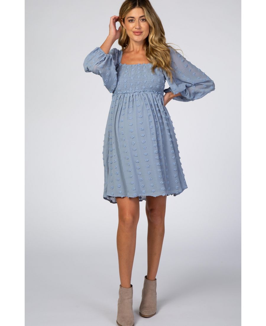 

Розовое шифоновое платье для беременных с текстурированным узором в горошек, сборками и квадратным вырезом Pinkblush, Light blue