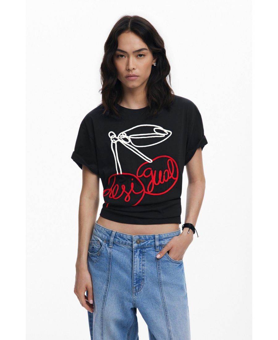 

Женская футболка с тиснением "Вишневый" Desigual, Black, Черный, Женская футболка с тиснением "Вишневый" Desigual, Black