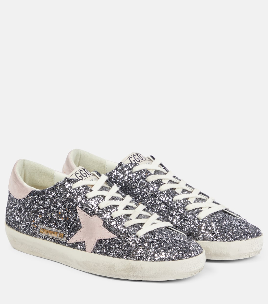 Суперзвёздные кроссовки с блёстками Golden Goose, Silver Glitter / Rosa Antico