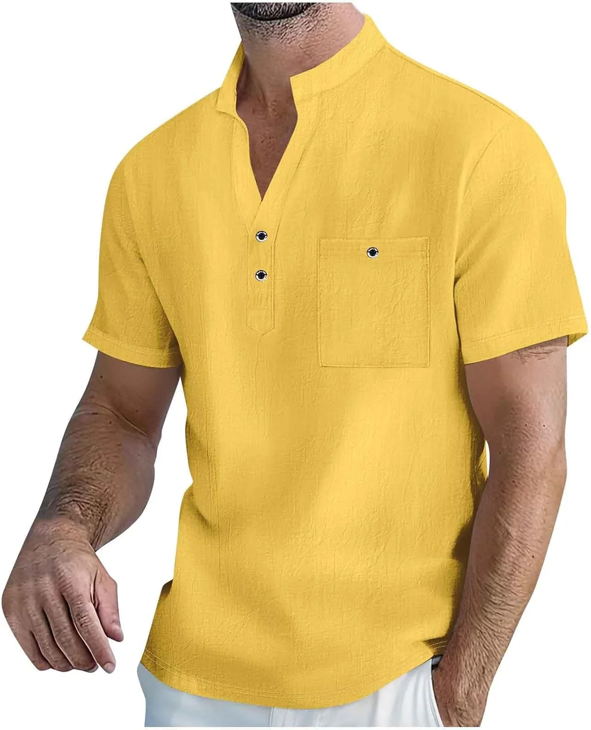 

Мужская футболка хенли с коротким рукавом и воротником-стойкой FZYLQY